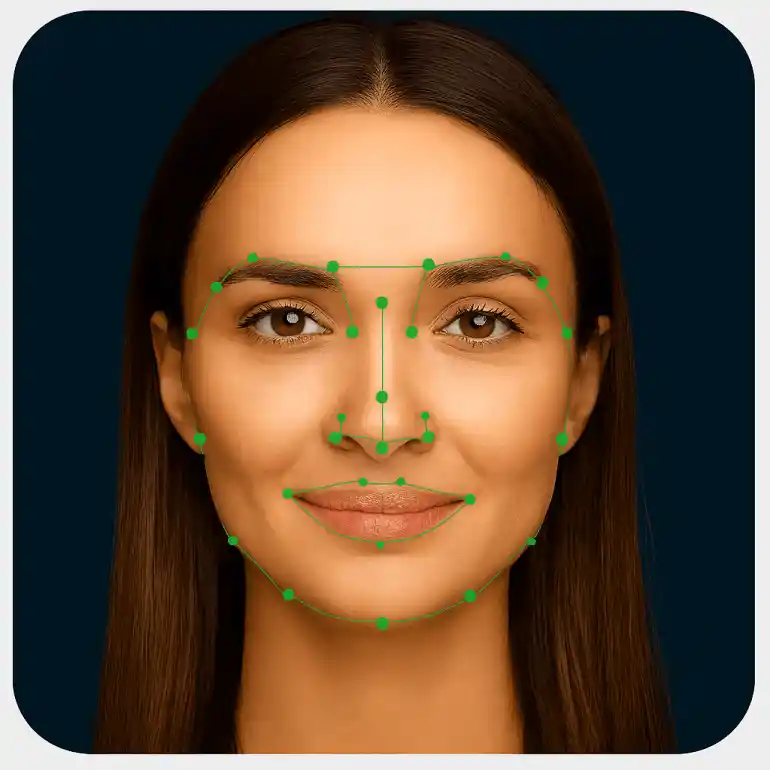 Precise mouth landmark annotation capturing lip corners, shape, and motion points for facial analysis and expression-tracking AI.