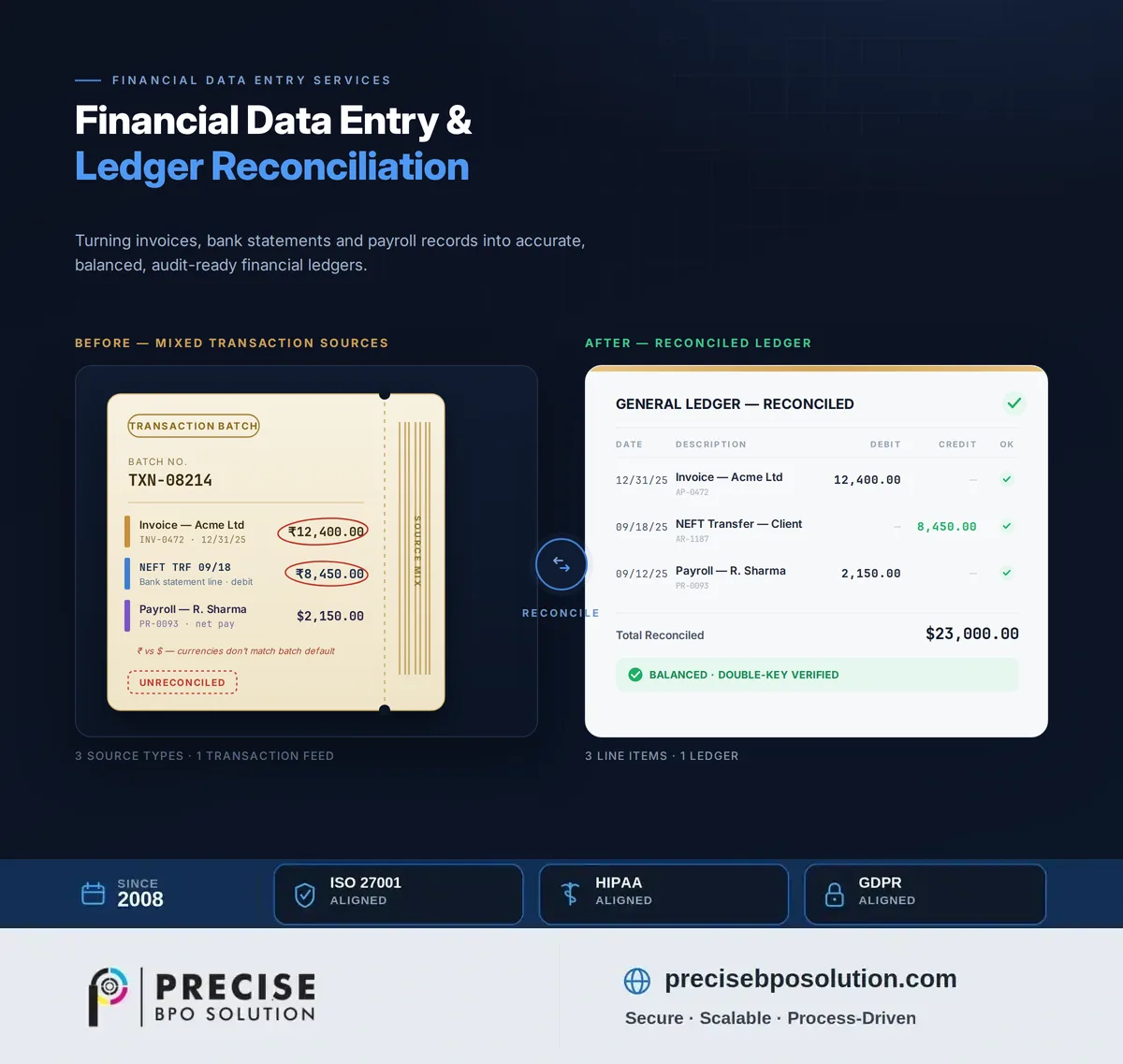 Financial data entry workflow diagram: document capture, verification, and audit-ready output