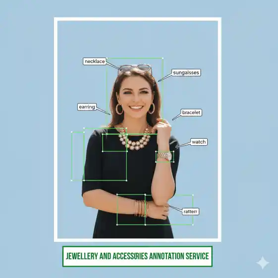 Precise BPO staff annotating jewelry images for AI models, dataset labeling, and fashion catalog optimization