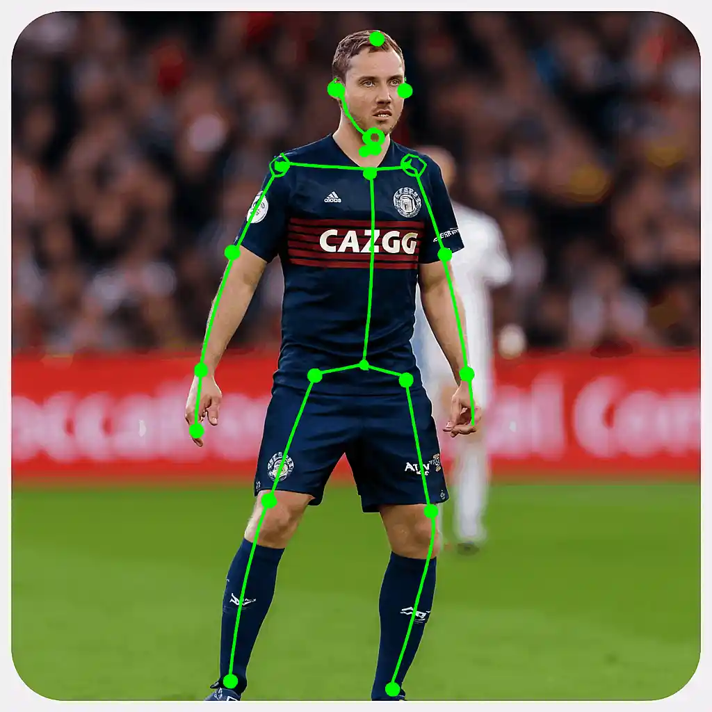 Pose estimation for sports players capturing joints, motion, and body angles to improve athlete tracking, performance analysis, and action-recognition AI.