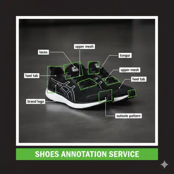 Employees tagging dresses, footwear, bags, and jewelry in images for AI training and e-commerce dataset labeling