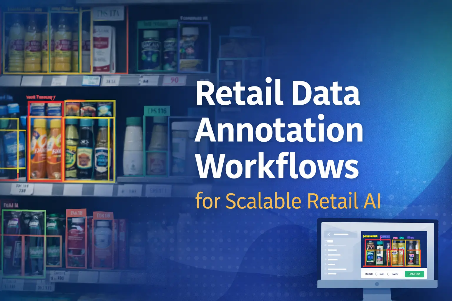 Retail data annotation workflows showing product labeling and shelf analytics